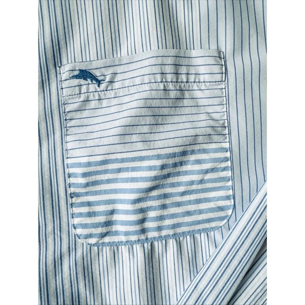 Tommy Bahama Shirt Mens Large Blue‎ Siesta Key Performance Marlin Stretch